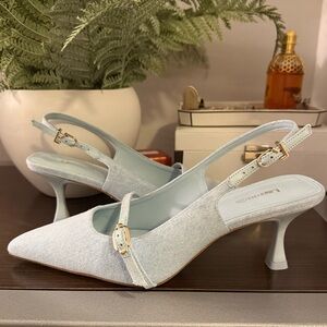 Larroude Denim Slingback Heels
